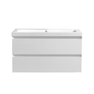 Badkamermeubel Trento Infinity 100 cm Hoogglans Wit met Standaard Spiegel zonder kraangaten