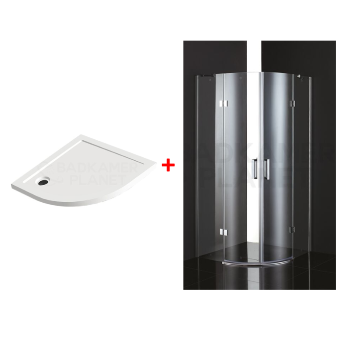 Douchecabine Kwartrond met 2 Deur 90x90 cm met Douchebak SMC