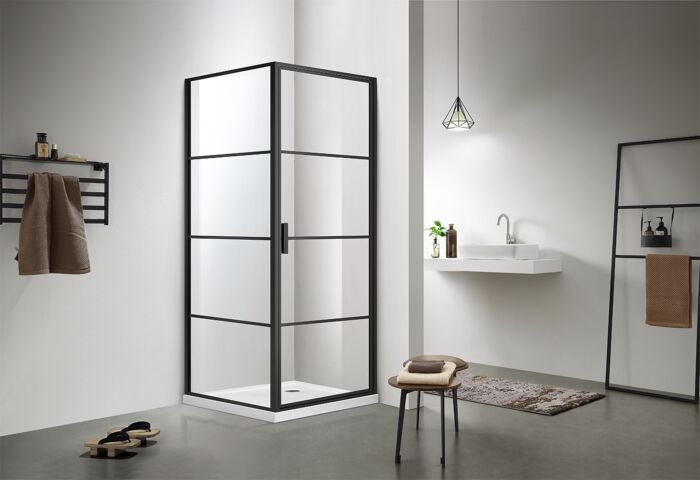 rekruut Paine Gillic groot Douchecabine Mat Zwart 90x90 cm Nero 6mm Raster Nano Easy Clean