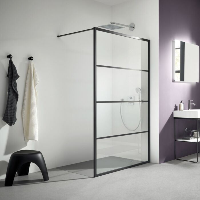 Douchewand met Mat Zwarte Profielen Raster 120x200 cm Anti Kalk