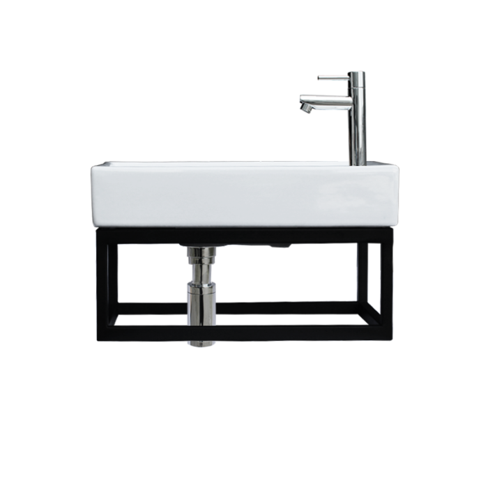 Fontein Frame Mat Zwart Keramiek Chroom 40x22x8 cm Kraangat Links