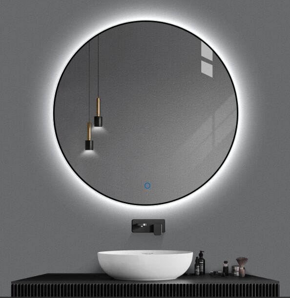 Badkamerspiegel Rond LED Mat Zwart 100 met Spiegelverwarming