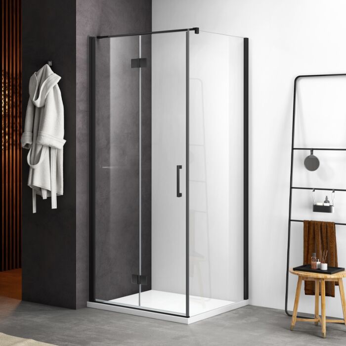 Douchecabine Mat Zwart 70x70cm met Vouwdeur 70cm en Vaste Zijwand 70cm