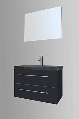 Badkamermeubel Trento Slim 80 cm Hoogglans Antraciet met Natuurstenen Wasbak met Standaard Spiegel zonder kraangaten
