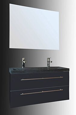 Badkamermeubel Trento Slim 100 cm Hoogglans Antraciet met Natuurstenen Wasbak met Standaard Spiegel zonder kraangaten