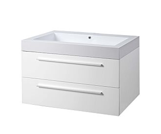 Badkamermeubel Grepo 100 cm Hoogglans Wit met Standaard Spiegel met 2 kraangaten