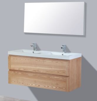 Badkamermeubel Nola Wood Eiken Keramiek 120 cm met Standaard Spiegel met 2 kraangaten