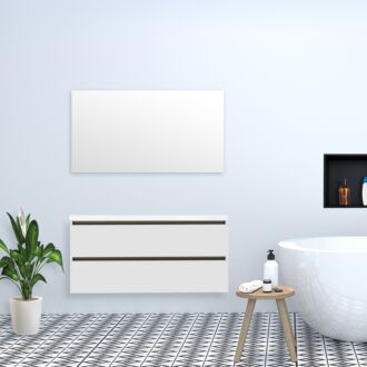 Badkamermeubel Trento Greeploos met Flat Kunstmarmer Top 120 cm Hoogglans Wit zonder Standaard Spiegel