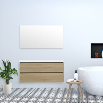 Badkamermeubel Trento Greeploos met Flat Kunstmarmer Top 120 cm Light Wood zonder Standaard Spiegel