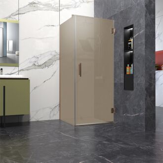 Douchecabine bronsglas 100x90cm Anti-Kalk met profielloze douchedeur 100cm 200cm hoog brons