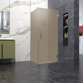 Douchecabine bronsglas 90x100cm Anti-Kalk met profielloze douchedeur 90cm 200cm hoog chroom