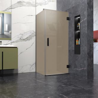 Douchecabine bronsglas 90x100cm Anti-Kalk met profielloze douchedeur 90cm 200cm hoog mat zwart