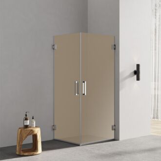 Douchecabine bronsglas met 2 draaideuren profielloos chroom 80x100cm 8mm antikalk 200cm hoog