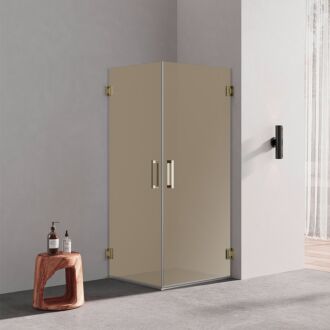 Douchecabine bronsglas met 2 draaideuren profielloos goud 90x100cm 8mm antikalk 200cm hoog