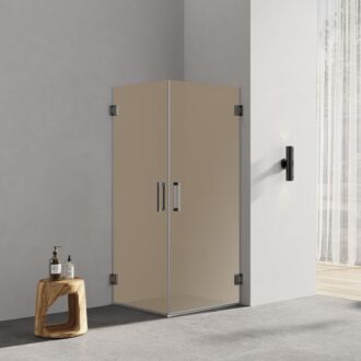 Douchecabine bronsglas met 2 draaideuren profielloos gun metal 80x90cm 8mm antikalk 200cm hoog