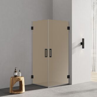 Douchecabine bronsglas met 2 draaideuren profielloos mat zwart 80x100cm 8mm antikalk 200cm hoog