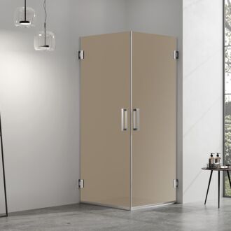 Douchecabine bronsglas met 2 draaideuren profielloos RVS 80x100cm 8mm antikalk 200cm hoog