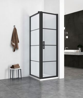 Douchecabine met Draaideur en Zijwand Hoekcabine 80x90cm 200cm Hoog Mat Zwart Frame Black Onyx 8mm Nano Glas Easy Clean