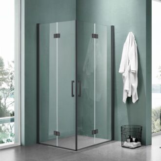 Douchecabine met Vouwdeuren 90x90cm 200cm hoog Antikalk Helder Glas Mat Zwart Profiel 8mm Veiligheidsglas