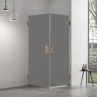 Douchecabine rookglas met 2 draaideuren profielloos brons 90x100cm 8mm antikalk 200cm hoog