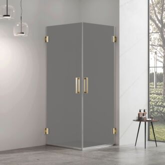 Douchecabine rookglas met 2 draaideuren profielloos goud 90x100cm 8mm antikalk 200cm hoog
