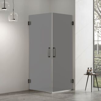 Douchecabine rookglas met 2 draaideuren profielloos gun metal 80x100cm 8mm antikalk 200cm hoog