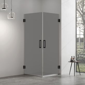 Douchecabine rookglas met 2 draaideuren profielloos mat zwart 80x100cm 8mm antikalk 200cm hoog
