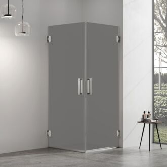 Douchecabine rookglas met 2 draaideuren profielloos RVS 90x100cm 8mm antikalk 200cm hoog