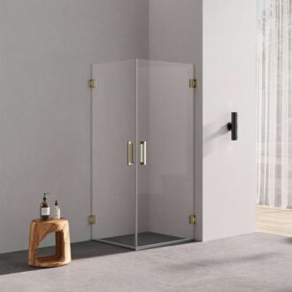 Douchecabine met 2 draaideuren profielloos goud 90x100cm helder glas 8mm antikalk 200cm hoog