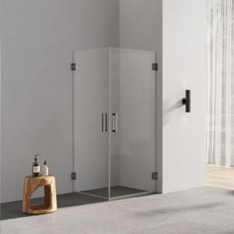 Douchecabine met 2 draaideuren profielloos gun metal 80x100cm helder glas 8mm antikalk 200cm hoog