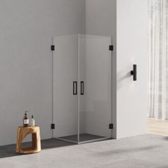 Douchecabine met 2 draaideuren profielloos mat zwart 80x100cm helder glas 8mm antikalk 200cm hoog
