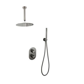 Sani Royal Inbouw Regendouche Doucheset Gun Metal messing geborsteld met Plafondsteun en Douchekop 25 cm