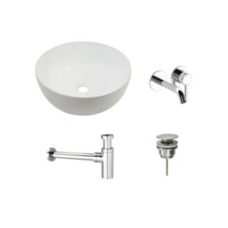 Waskomset Keramiek Pisa met Extra Dunne Rand Chroom Inbouwkraan 40,5x40,5x14 cm