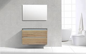 Badkamermeubel Generation Natuur Eik 100 cm Quartz Trend greeplijst aluminium met Standaard Spiegel zonder kraangaten