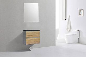 Badkamermeubel Generation Natuur Eik 60 cm Quartz Trend greeplijst aluminium met Standaard Spiegel zonder kraangaten