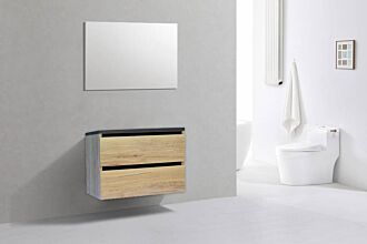 Badkamermeubel Generation Natuur Eik 80 cm Quartz Classic greeplijst aluminium mat zwart zonder Standaard Spiegel zonder kraangaten