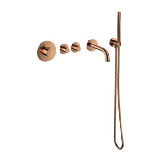 Pro Inbouw Badkraan Brons geborsteld Thermostatische Set Messing PVD met 2 stopkranen