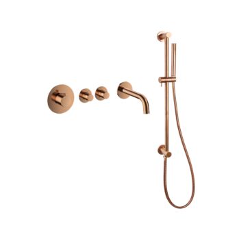 Pro Inbouw Badkraan Brons geborsteld Thermostatische Set Messing PVD Glijstang met 2 stopkranen