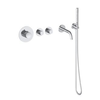 Pro Inbouw Badkraan Chroom Thermostatische Set  Messing Geribbelde Knop met 2 stopkranen