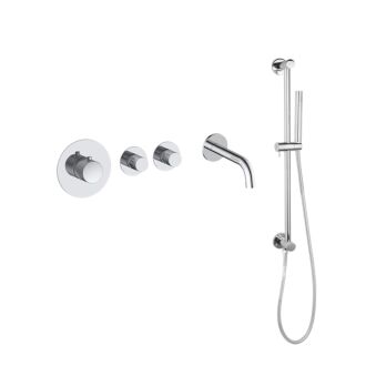 Pro Inbouw Badkraan Chroom Thermostatische Set  Messing Geribbelde Knop Glijstang met 2 stopkranen