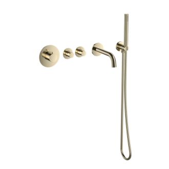 Pro Inbouw Badkraan Goud geborsteld Thermostatische Set Messing PVD met 2 stopkranen