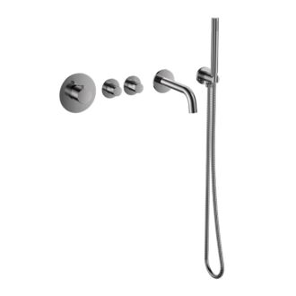 Pro Inbouw Badkraan Gun Metal geborsteld Thermostatische Set Messing PVD met 2 stopkranen