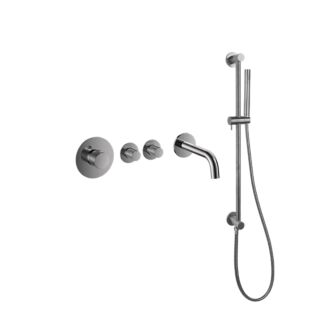Pro Inbouw Badkraan Gun Metal geborsteld Thermostatische Set Messing Glijstang met Geribbelde Knop PVD met 2 stopkranen