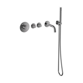 Pro Inbouw Badkraan Gun Metal geborsteld Thermostatische Set Messing met Geribbelde Knop PVD met 2 stopkranen