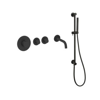Pro Inbouw Badkraan Mat Zwart Thermostatische Set Messing PVD Glijstang met 2 stopkranen