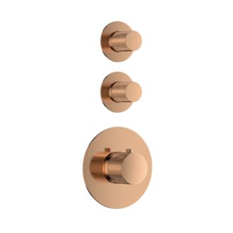 Pro Inbouw Thermostaat kraan Compleet Brons Geborsteld Messing met Geribbelde knop met 2 stopkranen