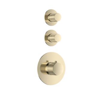Pro Inbouw Thermostaat kraan Compleet Goud Geborsteld Messing met Geribbelde Knop met 2 stopkranen