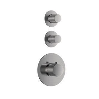 Pro Inbouw Thermostaat kraan Compleet Gun Metal Geborsteld Messing met Geribbelde Knop met 2 stopkranen
