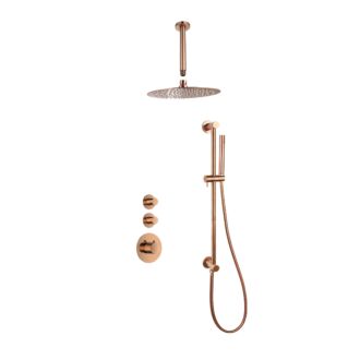 Sani Royal Pro Inbouw Regendouche Brons Geborsteld Messing Glijstang met 2 stopkranen met Plafondsteun en Douchekop 20cm