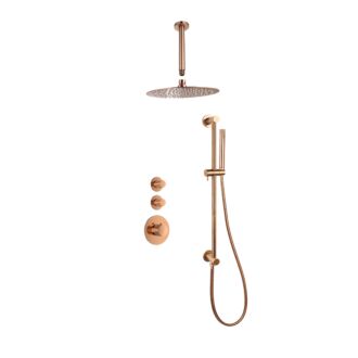 Sani Royal Pro Inbouw Regendouche Brons Geborsteld Messing Glijstang met geribbelde knop met 2 stopkranen met Plafondsteun en Douchekop 20cm
